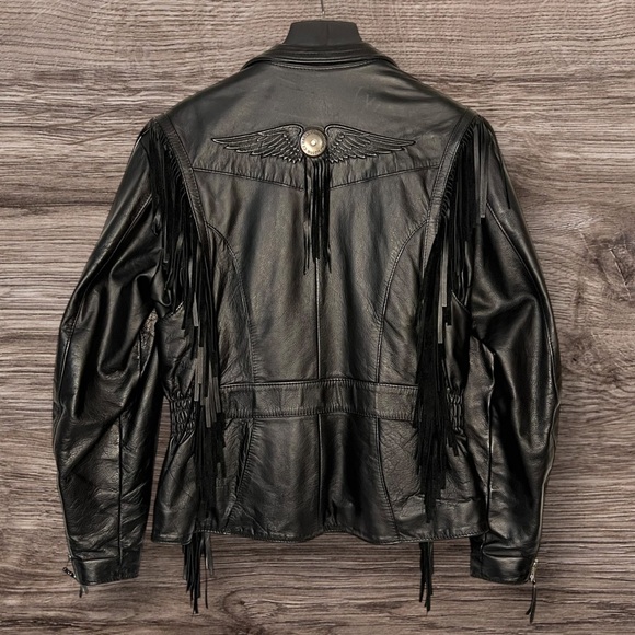 Harley Davidson Women's Heavy Leather Western Fringe Jacket Medium Made In USA - Picture 2 of 11